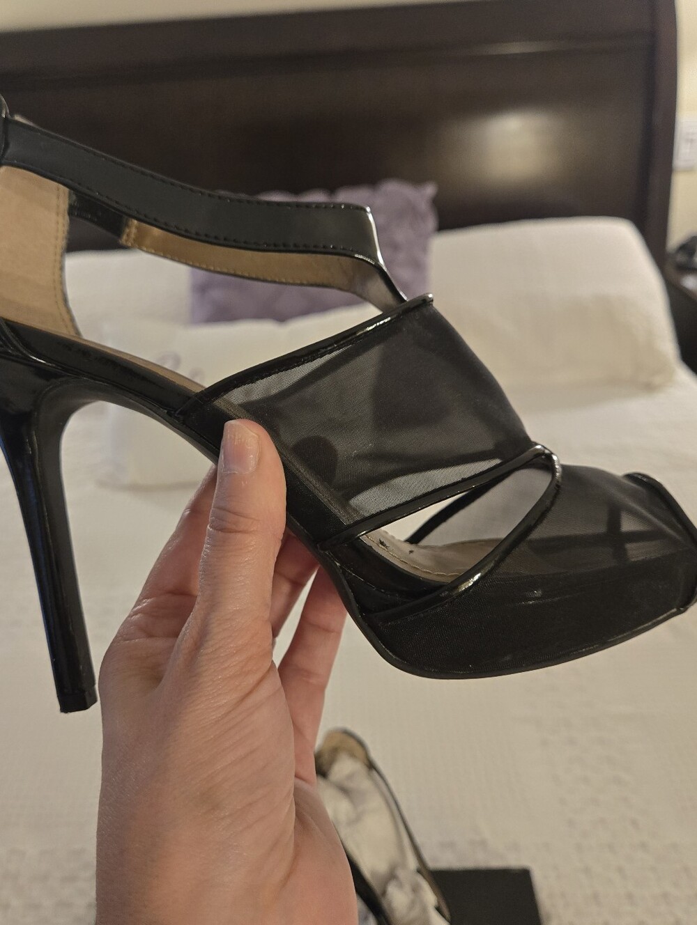 BCBG Black Patent & Mesh High Heel Sandals